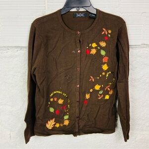 Crystal Kobe brown Autumn Leaf Embroidered beaded Cardigan size medium